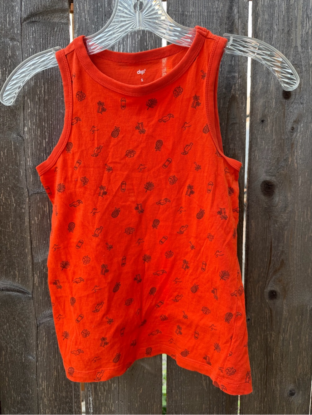 Size S (5-6) dip Orange Tank Top with Mini Tropical Print
